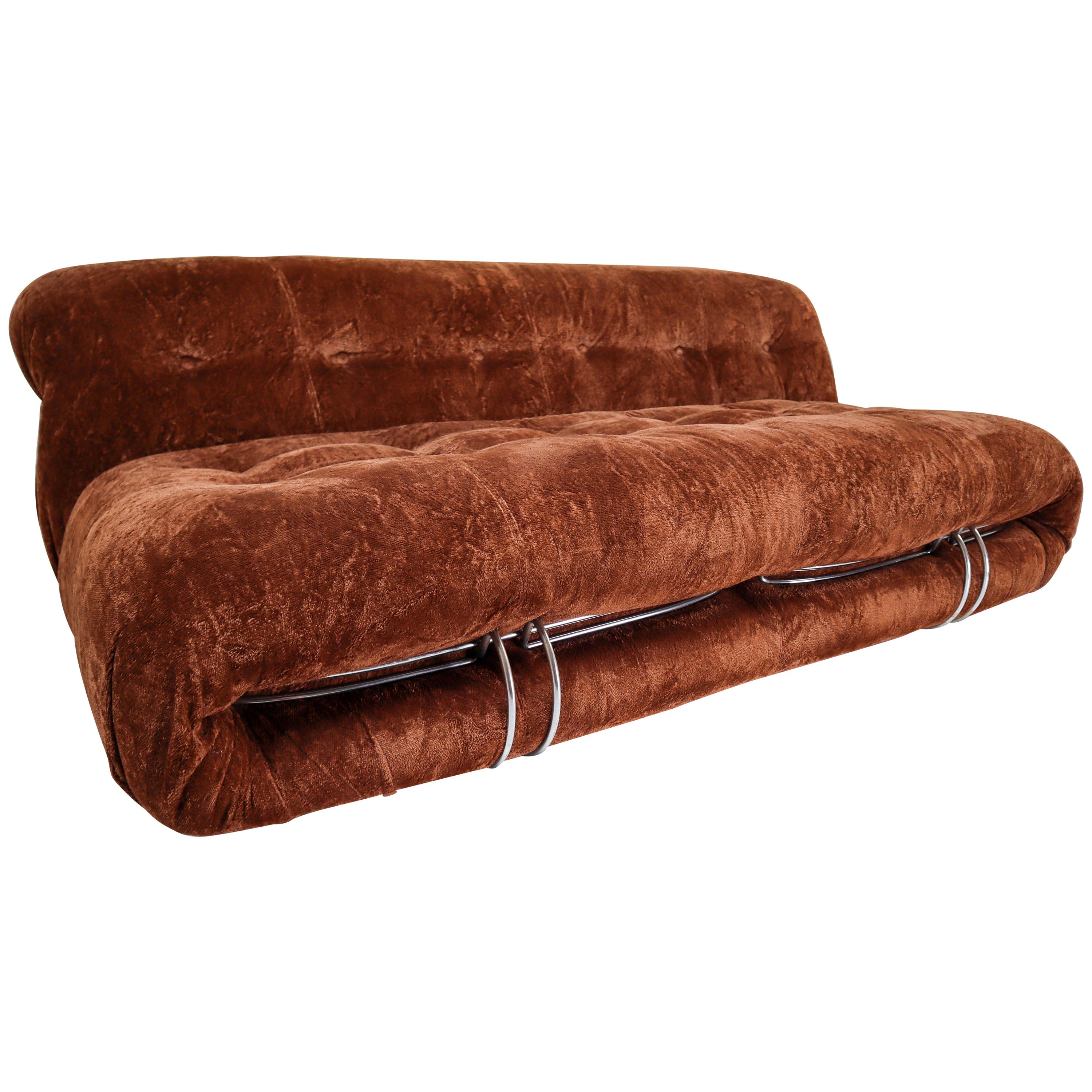 "Soriana" Sofa by Afra & Tobia Scarpa for Cassina in Original Brown Fabric