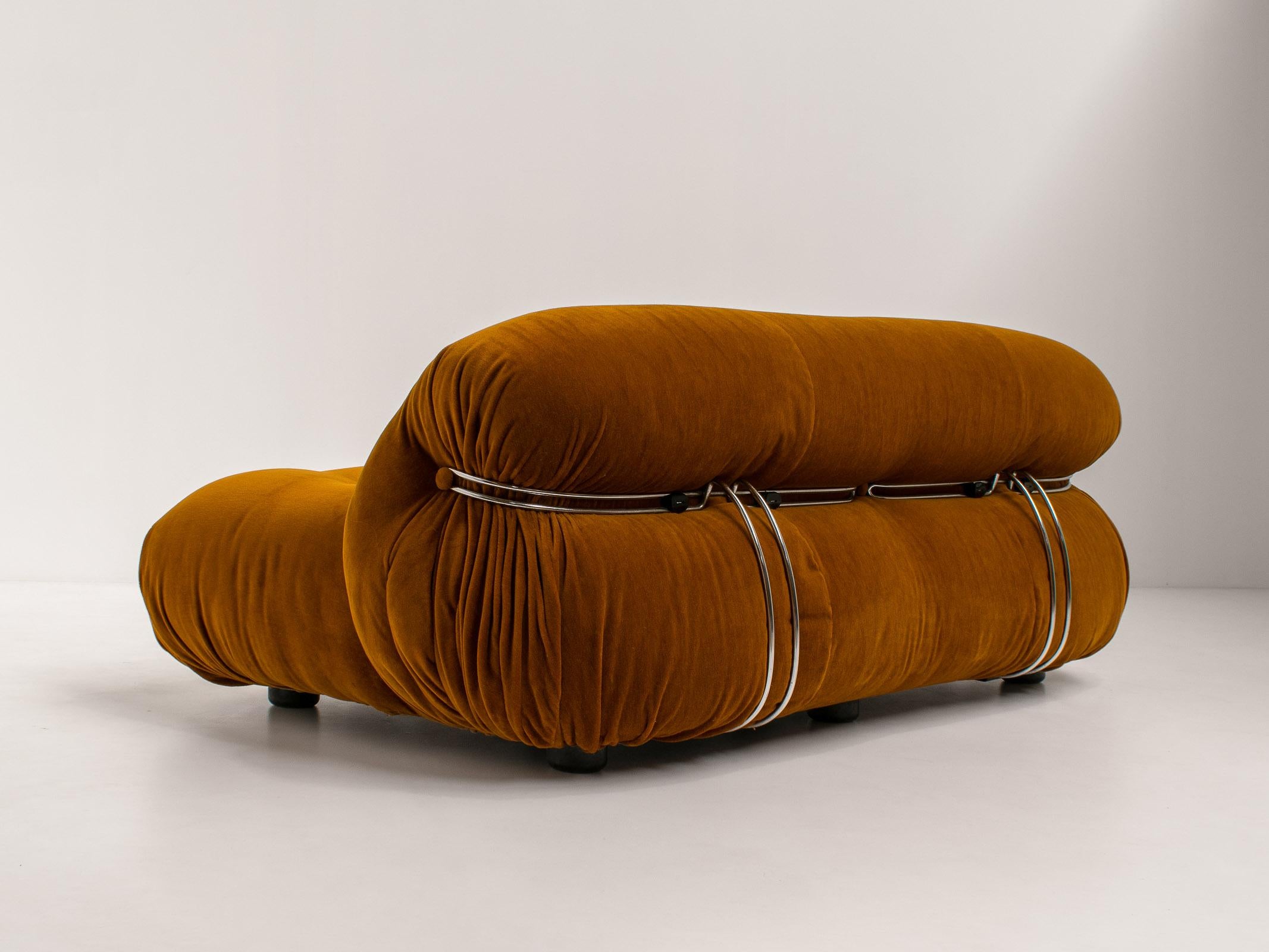 Mid-Century Modern 'Soriana' Sofa by Afra & Tobia Scarpa in Ochre Mohair Velvet Fabric, 1970s