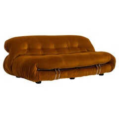 'Soriana' Sofa by Afra & Tobia Scarpa in Ochre Mohair Velvet Fabric, 1970s