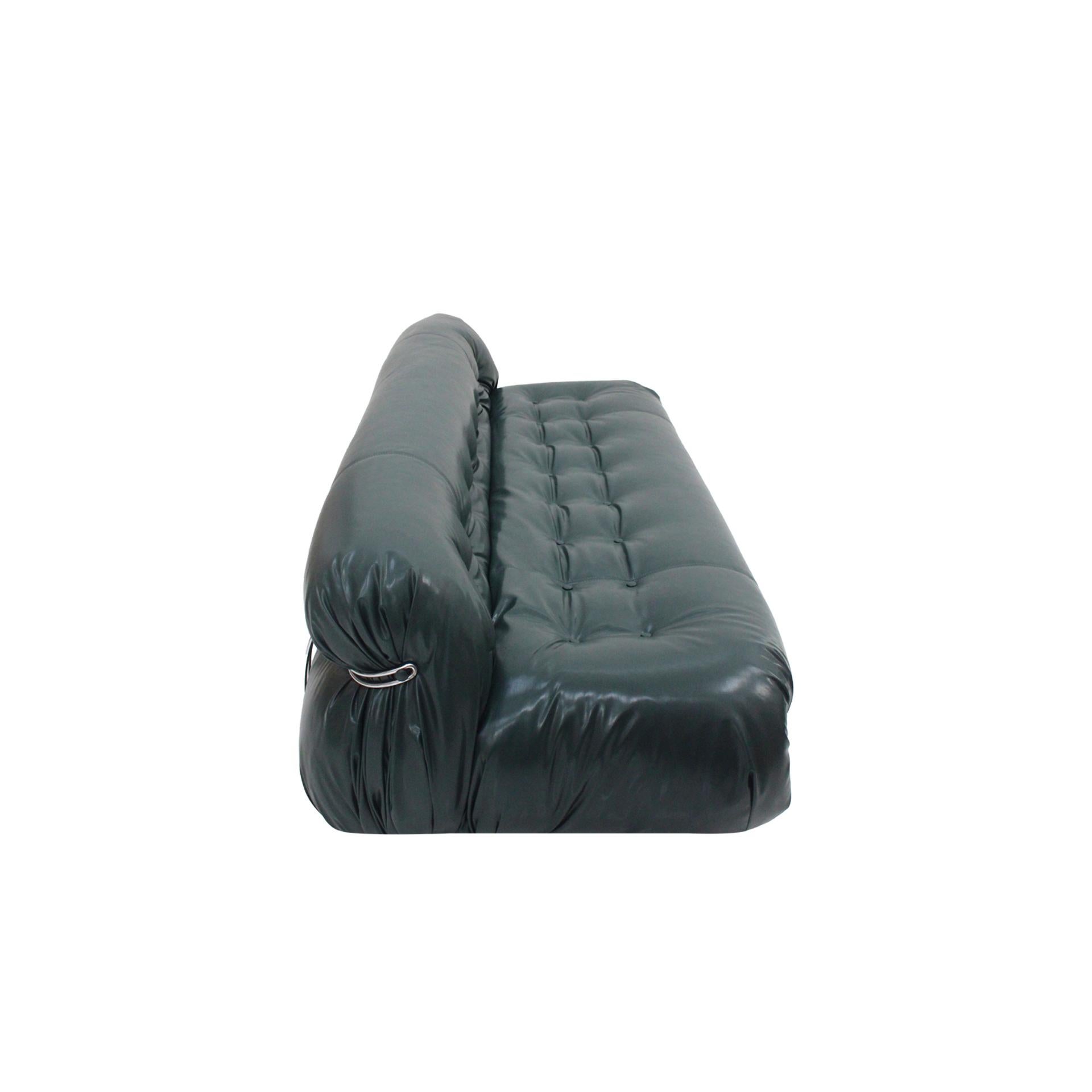 Sofá Soriana de Tobia Scarpa para Cassina, Italia Años 60, Piel verde y acero Italiano en venta