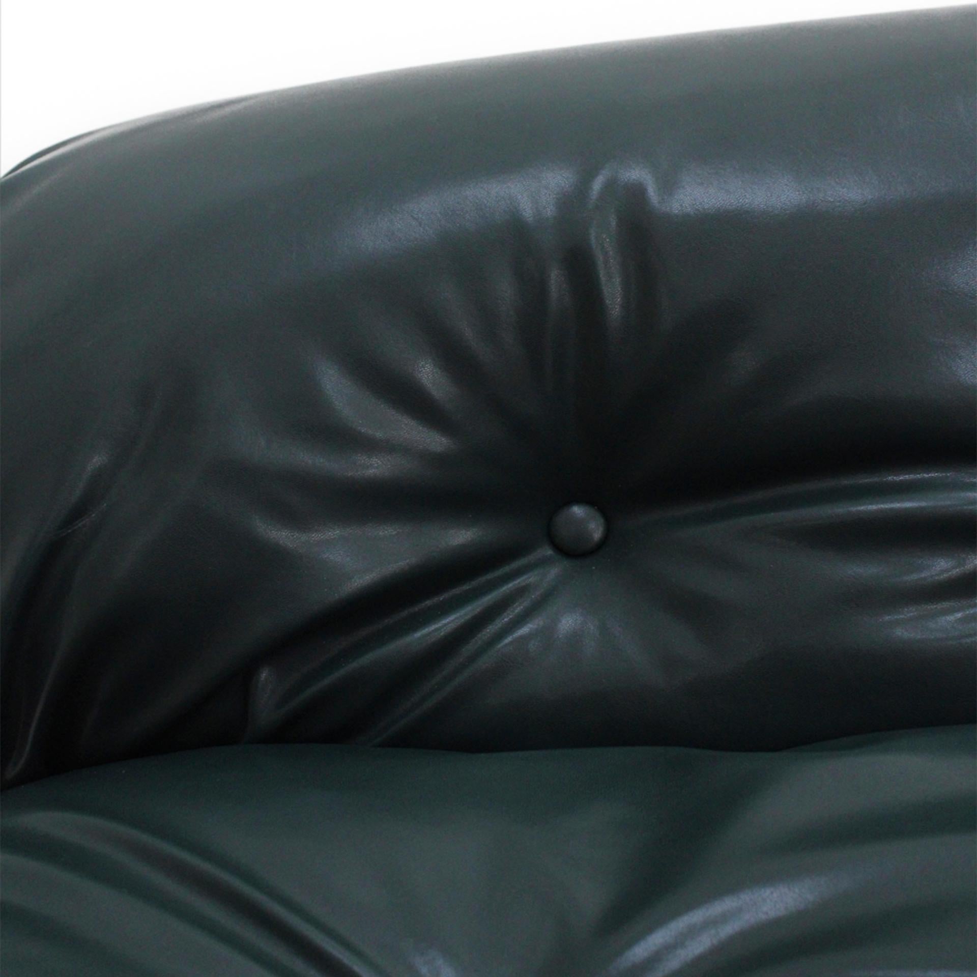 Sofá Soriana de Tobia Scarpa para Cassina, Italia Años 60, Piel verde y acero Acero en venta
