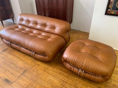 Soriana Sofa design Tobia Scarpa for Cassina 1970s, Medium size Cognac leather