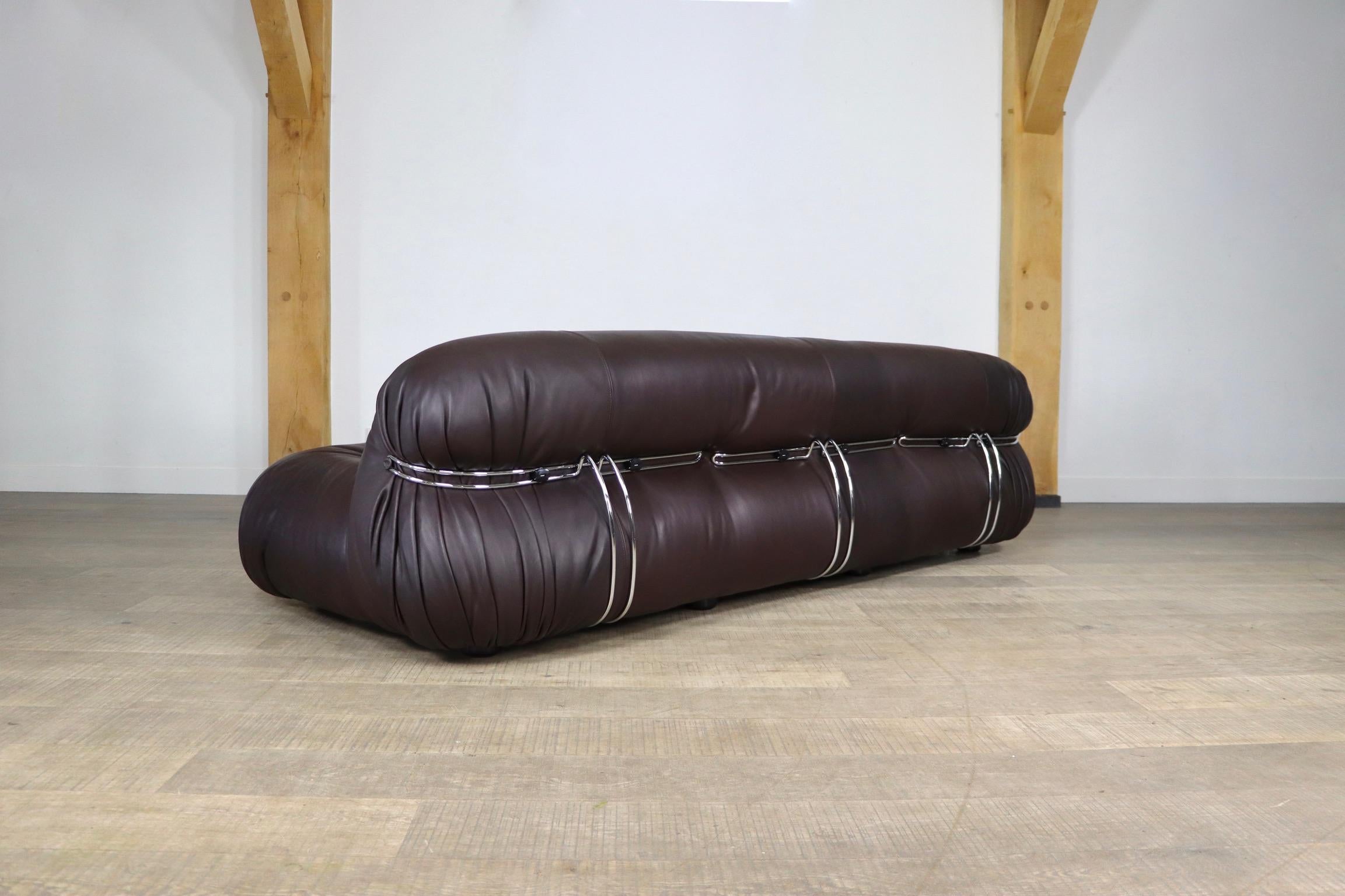 Soriana sofa in brown leather by Afra & Tobia Scarpa for Cassina, 1970s 9