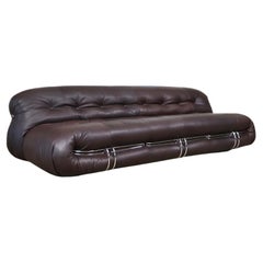 Soriana sofa in brown leather by Afra & Tobia Scarpa for Cassina, 1970s