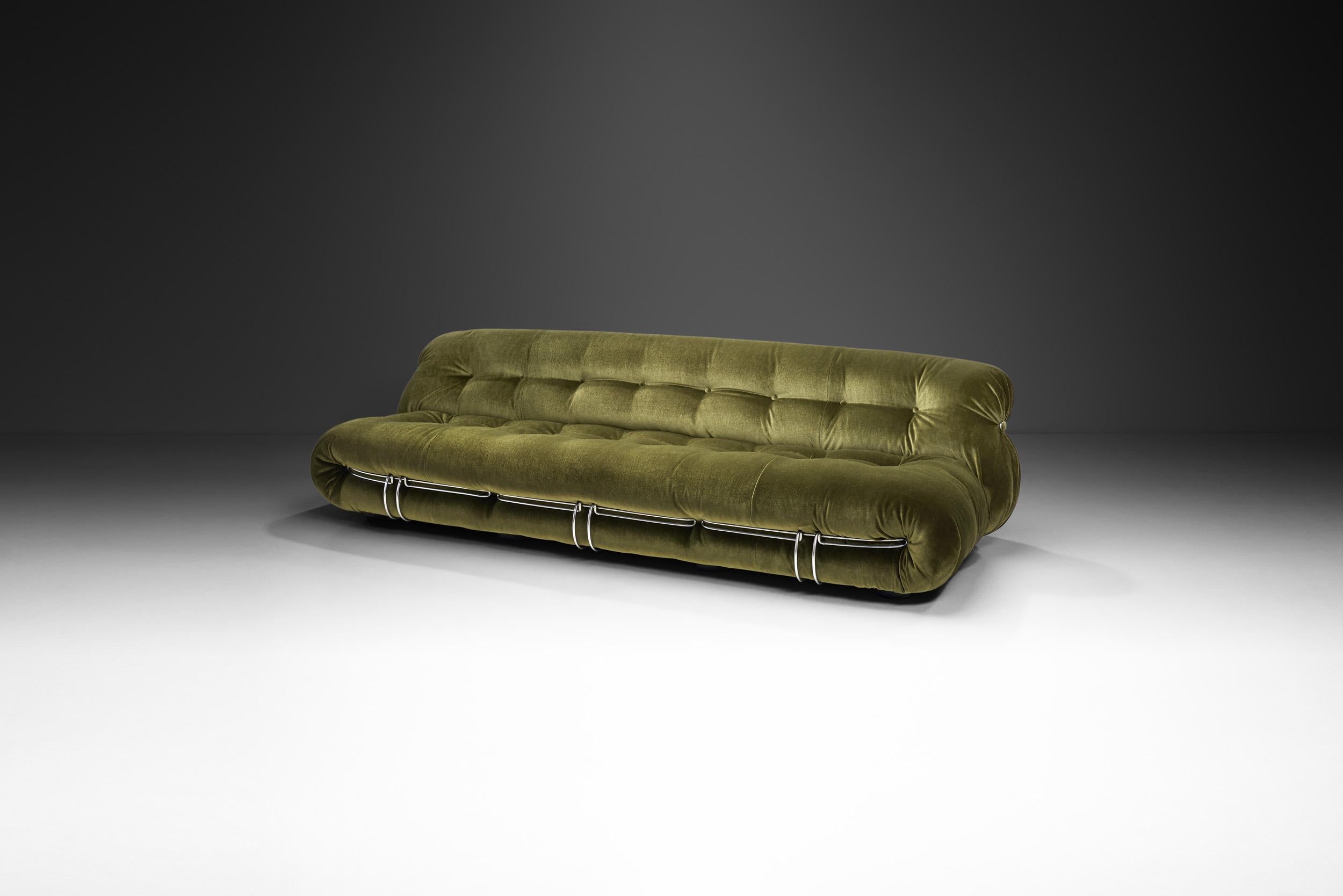 Sofa „Soriana“ aus grünem Samt von Afra und Tobia Scarpa für Cassina, Italien 1969 (Postmoderne) im Angebot