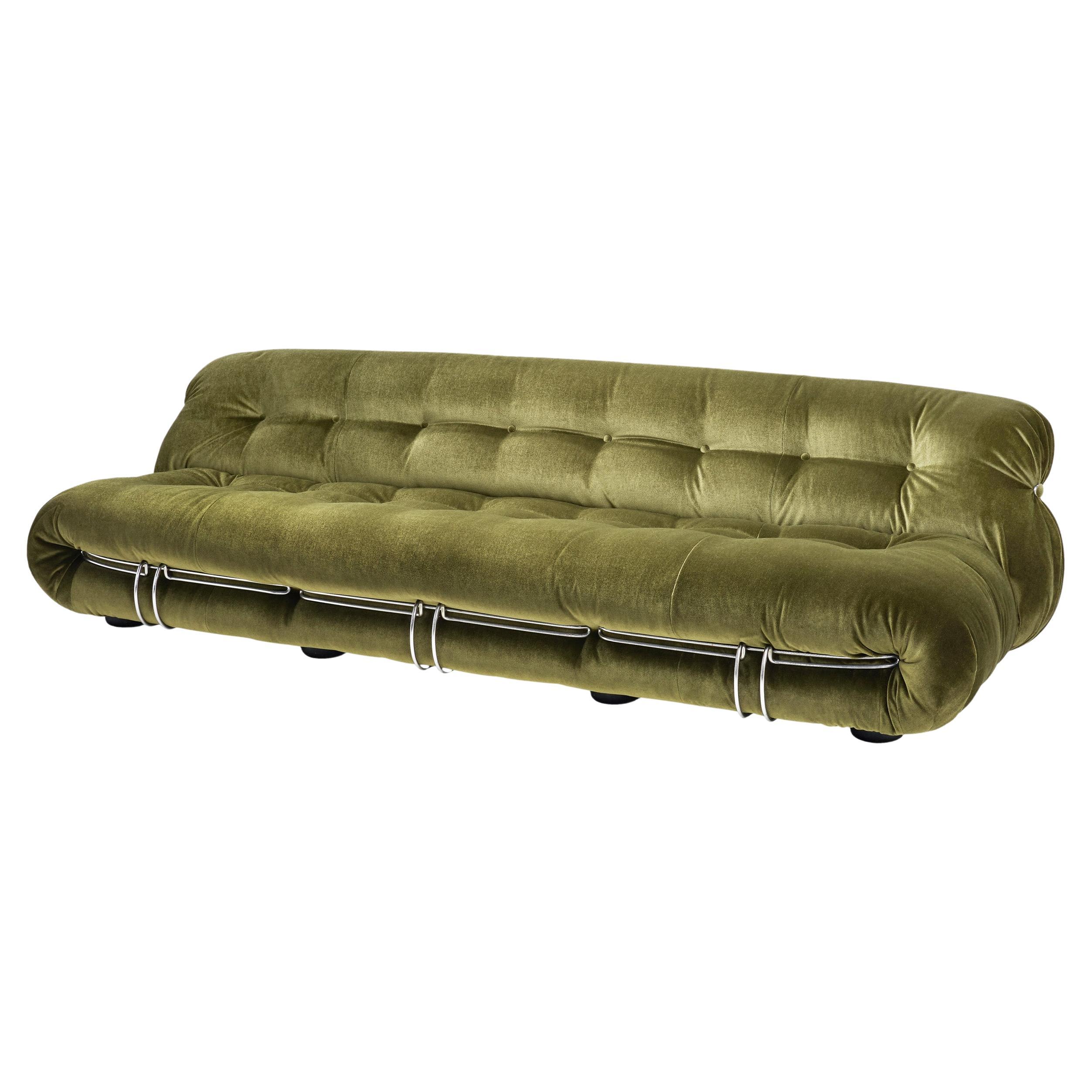 "Soriana" Sofa in Green Velvet by Afra and Tobia Scarpa for Cassina, Italy 1969 For Sale