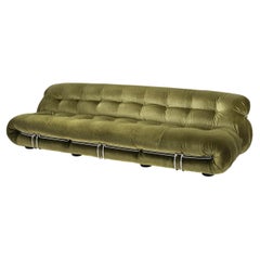 Vintage "Soriana" Sofa in Green Velvet by Afra and Tobia Scarpa for Cassina, Italy 1969