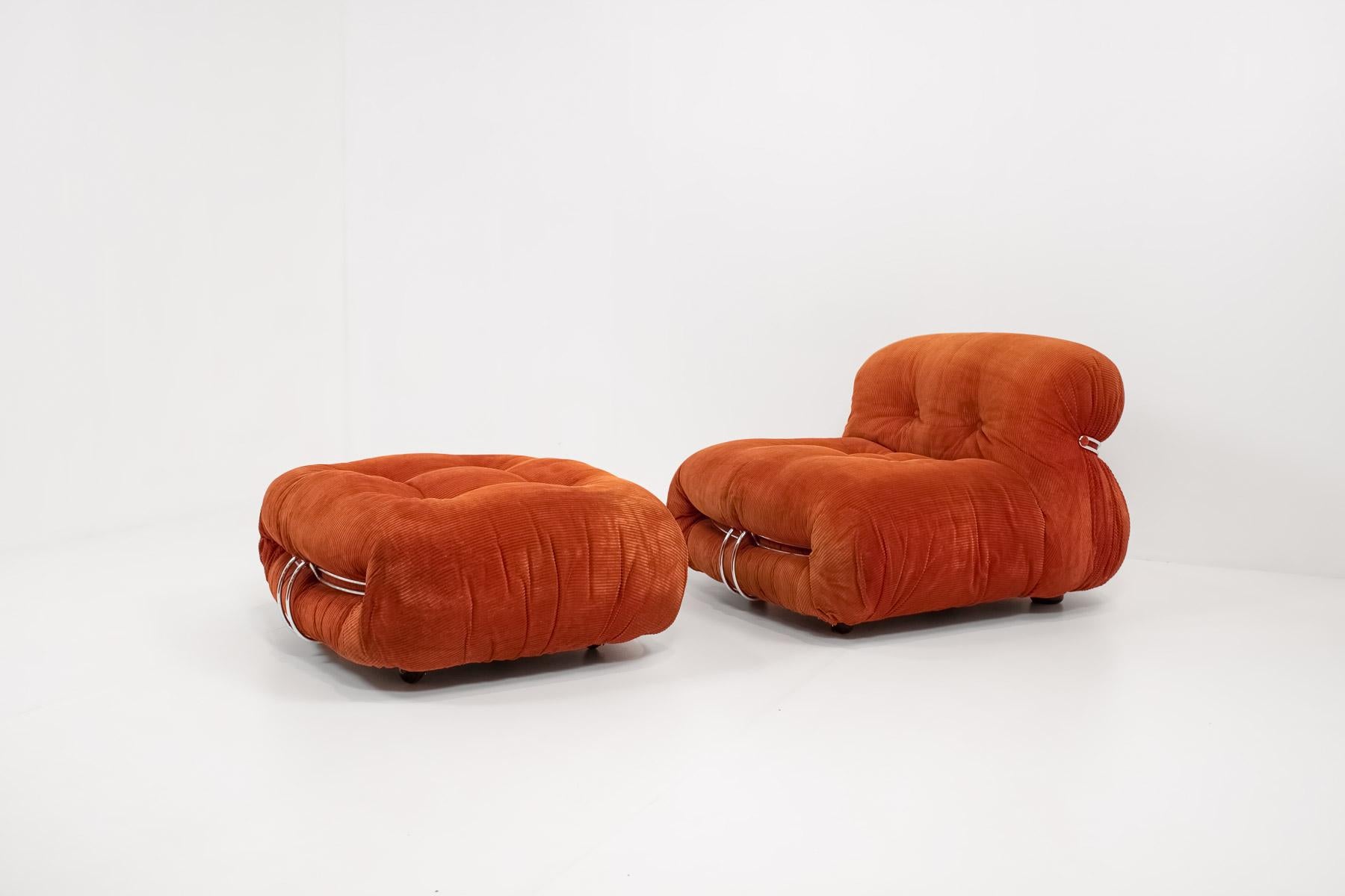 Mid-Century Modern 'Soriana' Sofa Set by Afra & Tobia Scarpa in Original Corduroy Fabric, 1970s