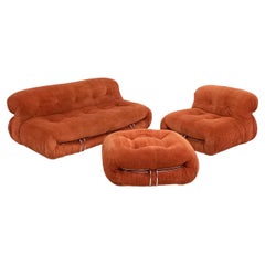 Sofa-Set „Soriana“ von Afra &amp; Tobia Scarpa aus originalem Kordstoff, 1970er Jahre