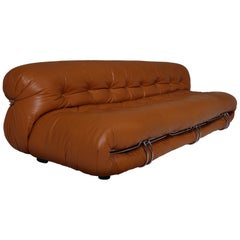 Soriana Three-Seat Sofa in Cognac Leather by Afra & Tobia Scarpa, Italy, 1969