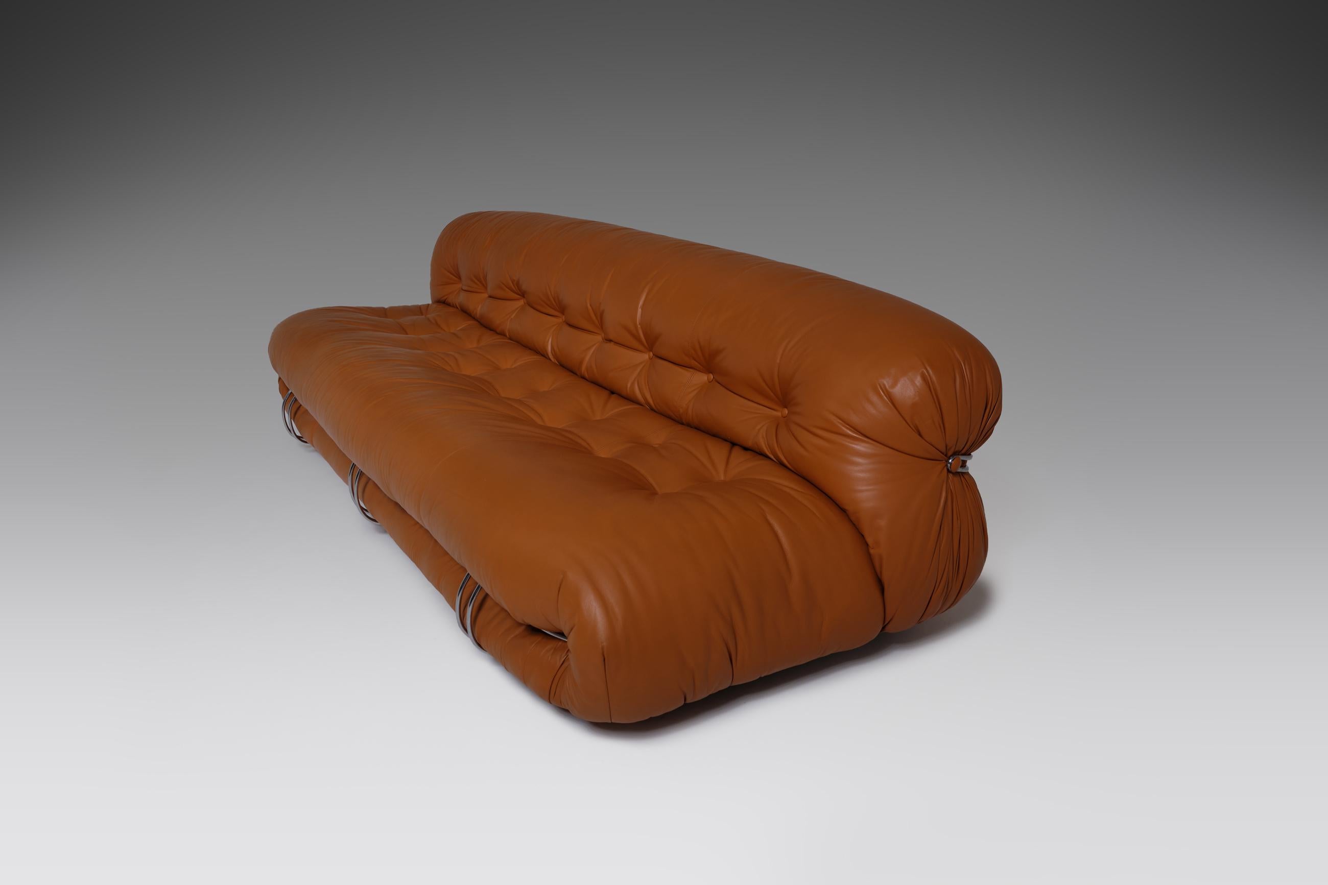 Soriana Three-Seat Sofa in Cognac Leather by Afra & Tobia Scarpa, Italy, 1969 In Good Condition In Rotterdam, NL