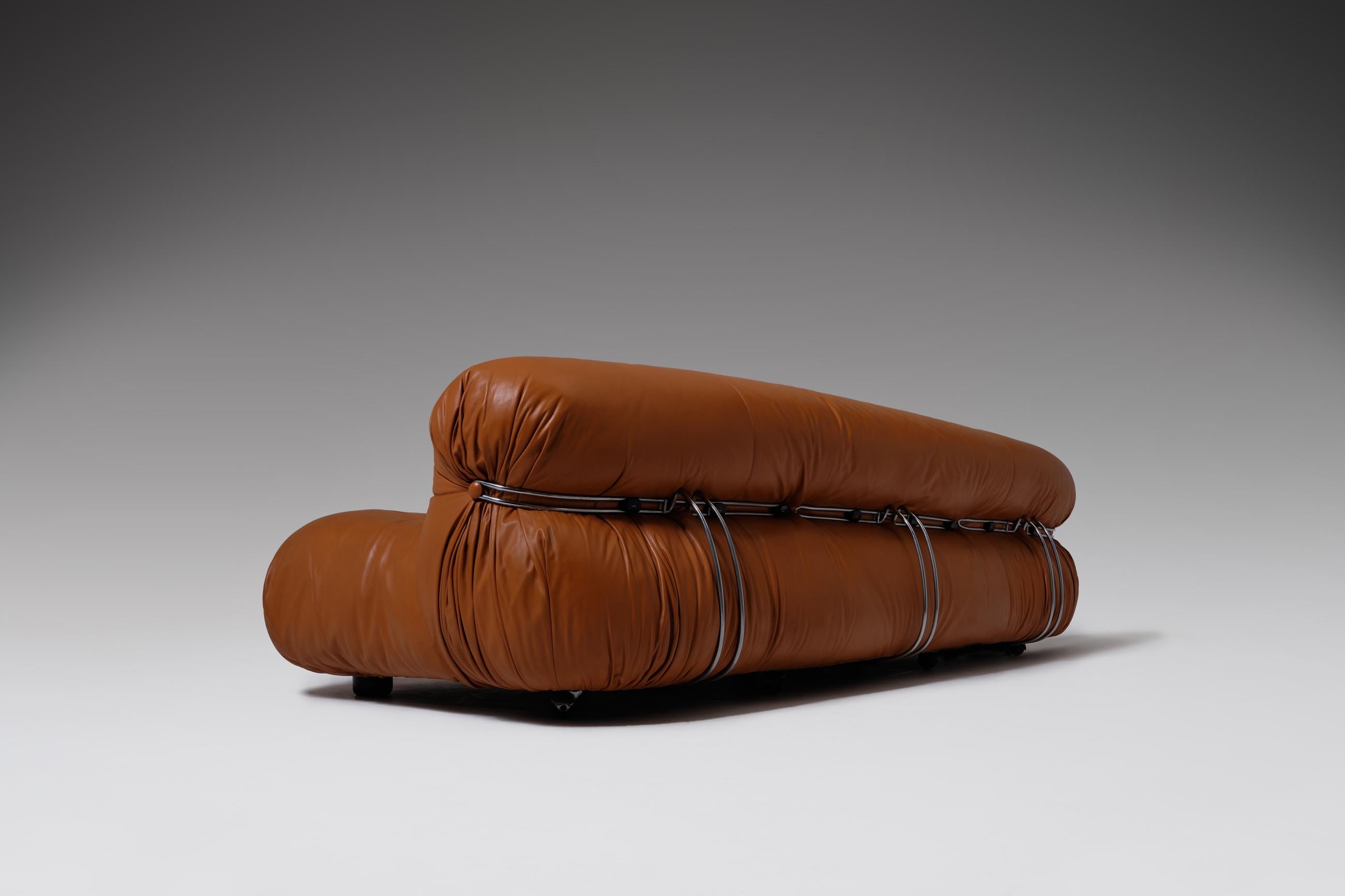 20th Century Soriana Three-Seat Sofa in Cognac Leather by Afra & Tobia Scarpa, Italy, 1969