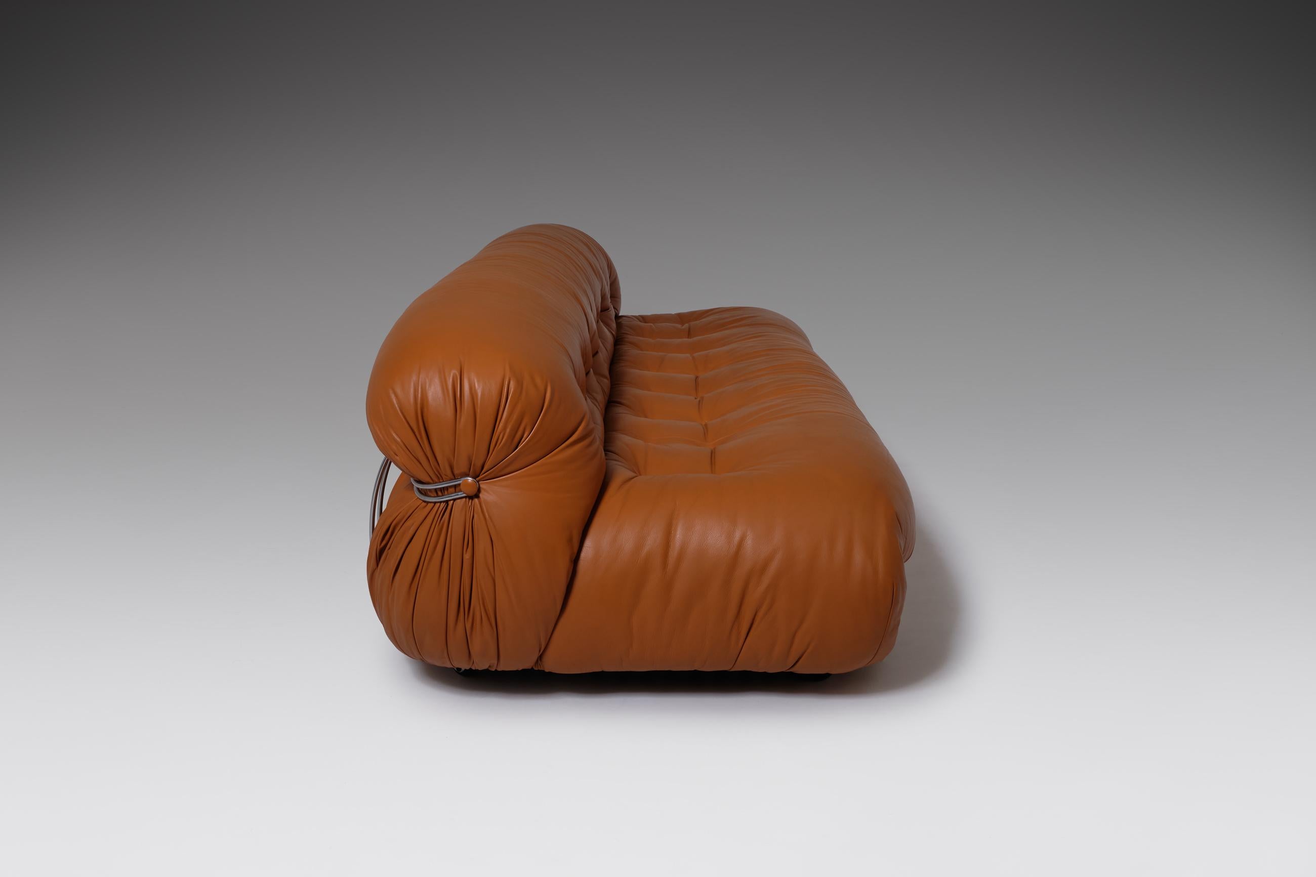 Soriana Three-Seat Sofa in Cognac Leather by Afra & Tobia Scarpa, Italy, 1969 1