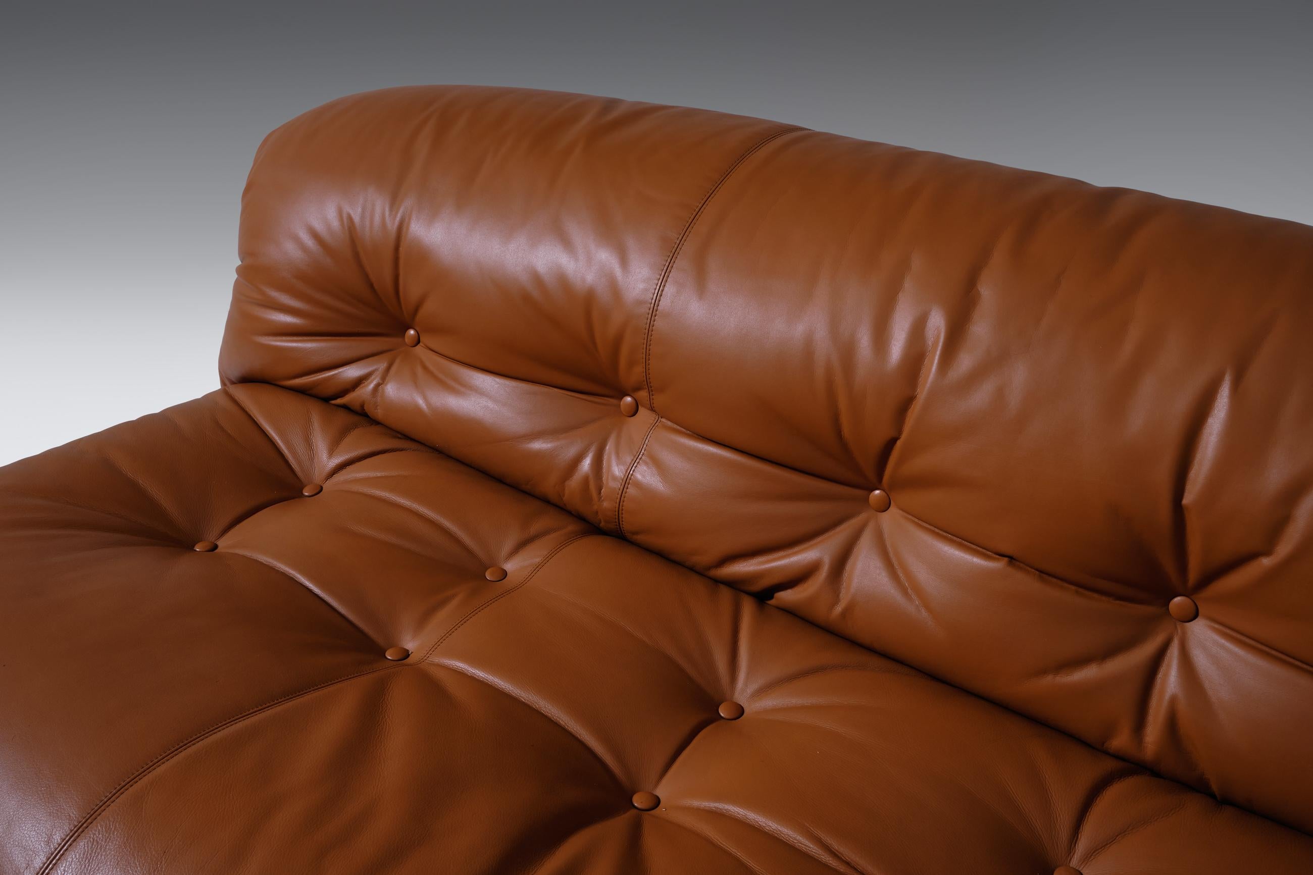 Soriana Three-Seat Sofa in Cognac Leather by Afra & Tobia Scarpa, Italy, 1969 2