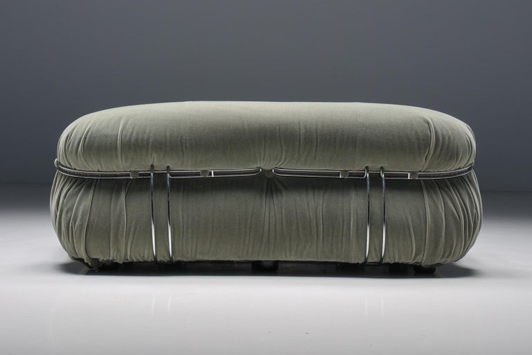 Italian Soriana Two Seater by Afra & Tobia Scarpa for Cassina, Green Mohair For Sale