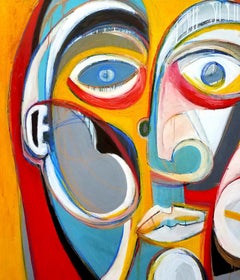 "At the End of the Day", Abstract Expressionist, Red, Yellow, Blue, Oil Painting