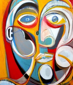 "At the End of the Day", Abstract Expressionist, Red, Yellow, Blue, Oil Painting