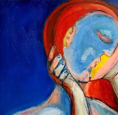 "Closure", Abstrakter Expressionist, Porträt, Blau, Rot, Orange, Ölgemälde