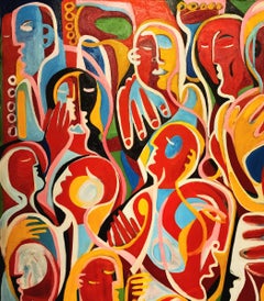 "Empathy", Abstract Expressionist, Figurative, Red, Yellow, Blue, Oil Painting