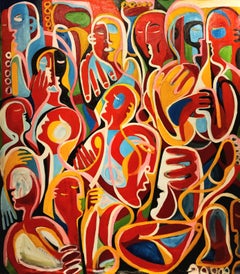 "Empathy", Abstract Expressionist, Figurative, Red, Yellow, Blue, Oil Painting