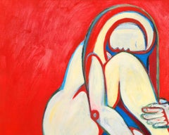 "Eve of Earth", Abstract Expressionist, Nude, Figure, Red, Oil Painting