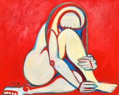 "Eve of Earth", Abstract Expressionist, Nude, Figure, Red, Oil Painting