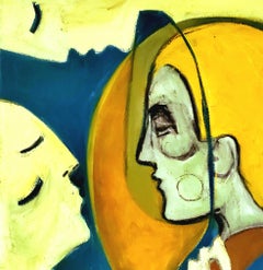 "I Can Assure You", Expressionniste abstrait, Portrait, Jaune, Bleu, Peinture à l'huile