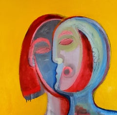 "I Have Your Back", expressionniste abstrait, portrait, rouge, bleu, peinture à l'huile