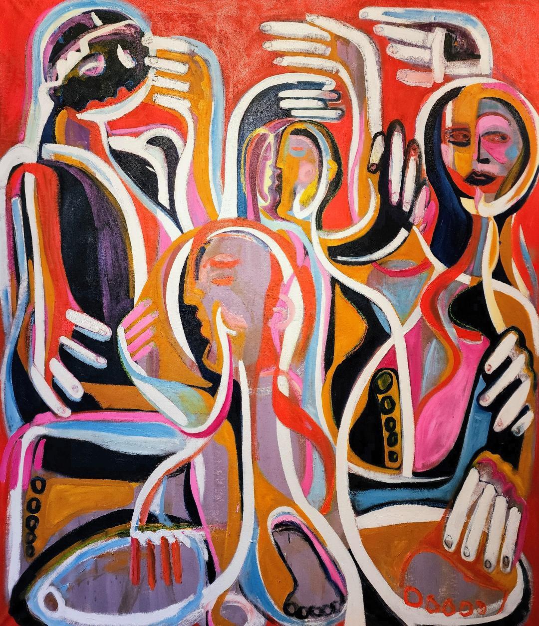 "I Want To Believe", Abstract Expressionist, Figurative, Red, Oil Painting