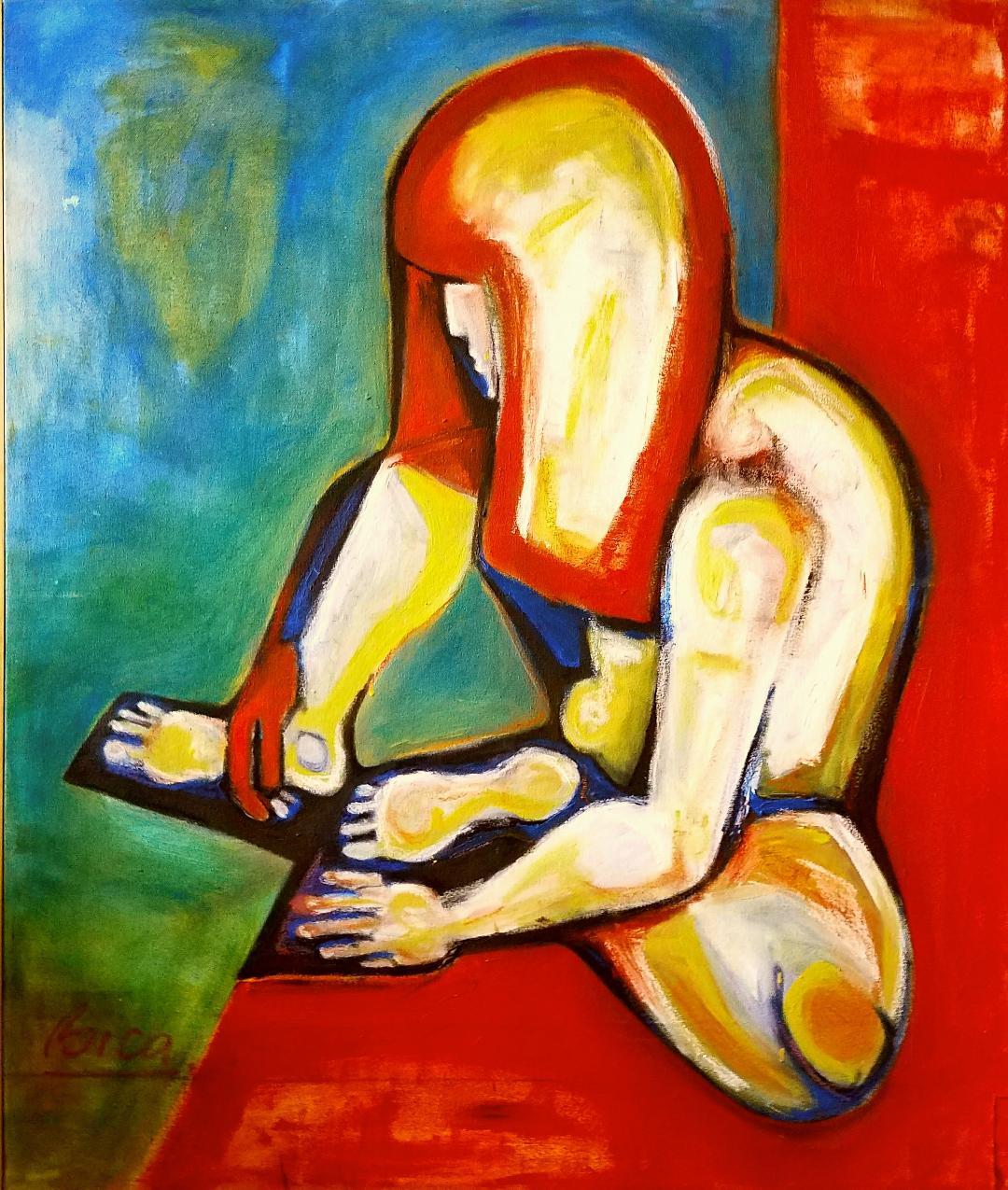 "Imagine", Abstract Expressionist, Red, Yellow, White, Blue, Oil Painting