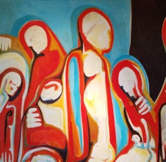 "It's Better Here", Expressionniste abstrait, Figures, Jaune, Rouge, Peinture à l'huile