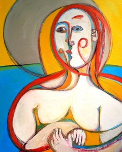 "Should I Be Worried ?", Expressionniste abstrait, Portrait, Rouge, Peinture à l'huile