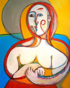 "Should I Be Worried ?", Expressionniste abstrait, Portrait, Rouge, Peinture à l'huile