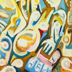 "Bronceado, descansado y listo para partir", pintura al óleo expresionista abstracta