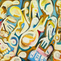 "Bronceado, descansado y listo para partir", pintura al óleo expresionista abstracta
