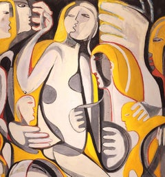 "Try Not to Dream", Abstrakter Expressionist, Figuren, Gelb, Grau, Ölgemälde
