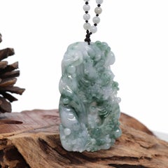 "Soring Dragon" Natural Jadeite Jade Blue Green Pendant Necklace, Collectible