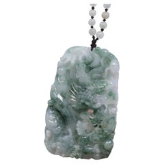 "Soring Dragon" Natural Jadeite Jade Blue Green Pendant Necklace, Collectible