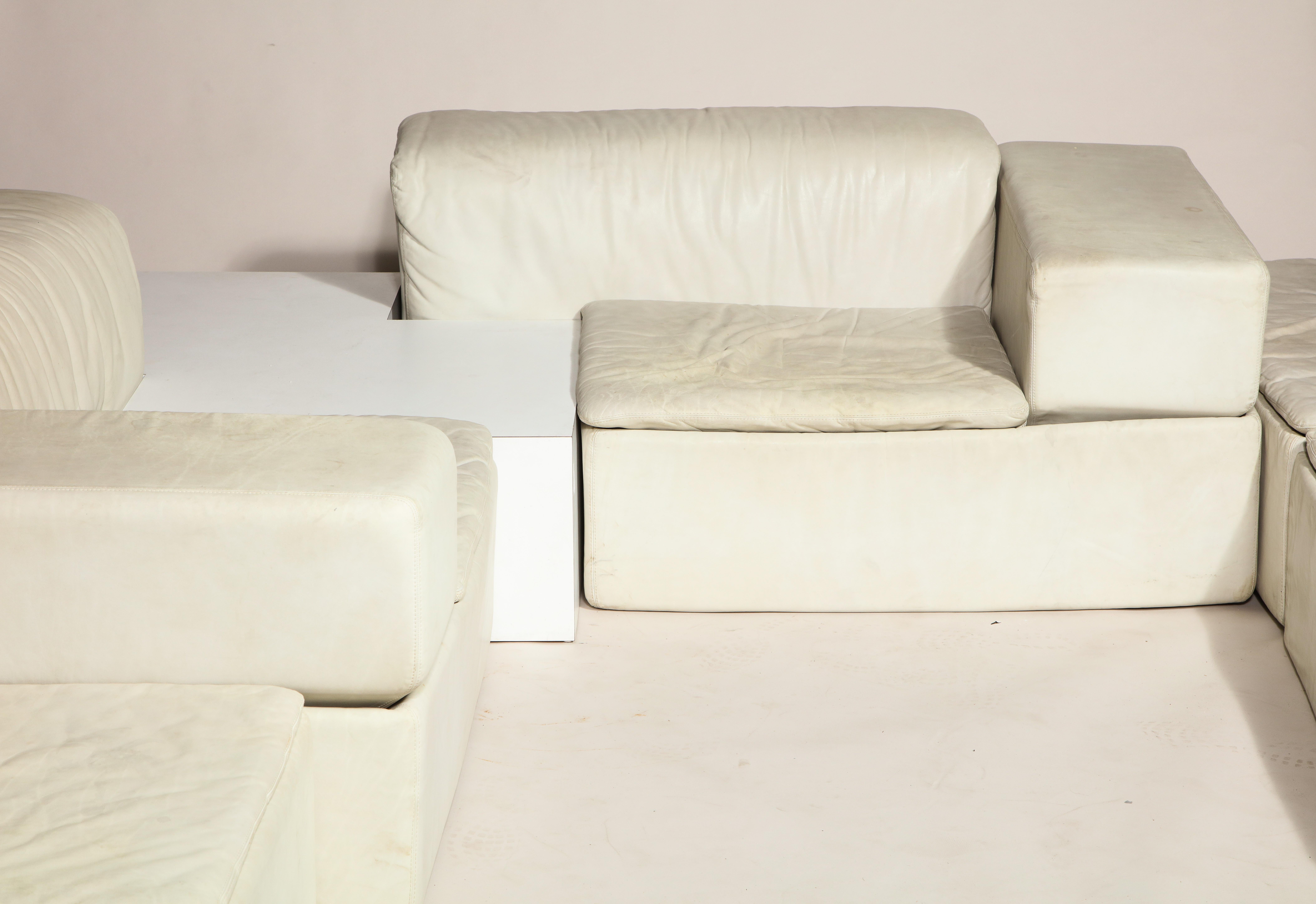 Post-Modern Sormani, Claudio Salocchi Palone White Leather Sectional Sofa, Italy, 1970s