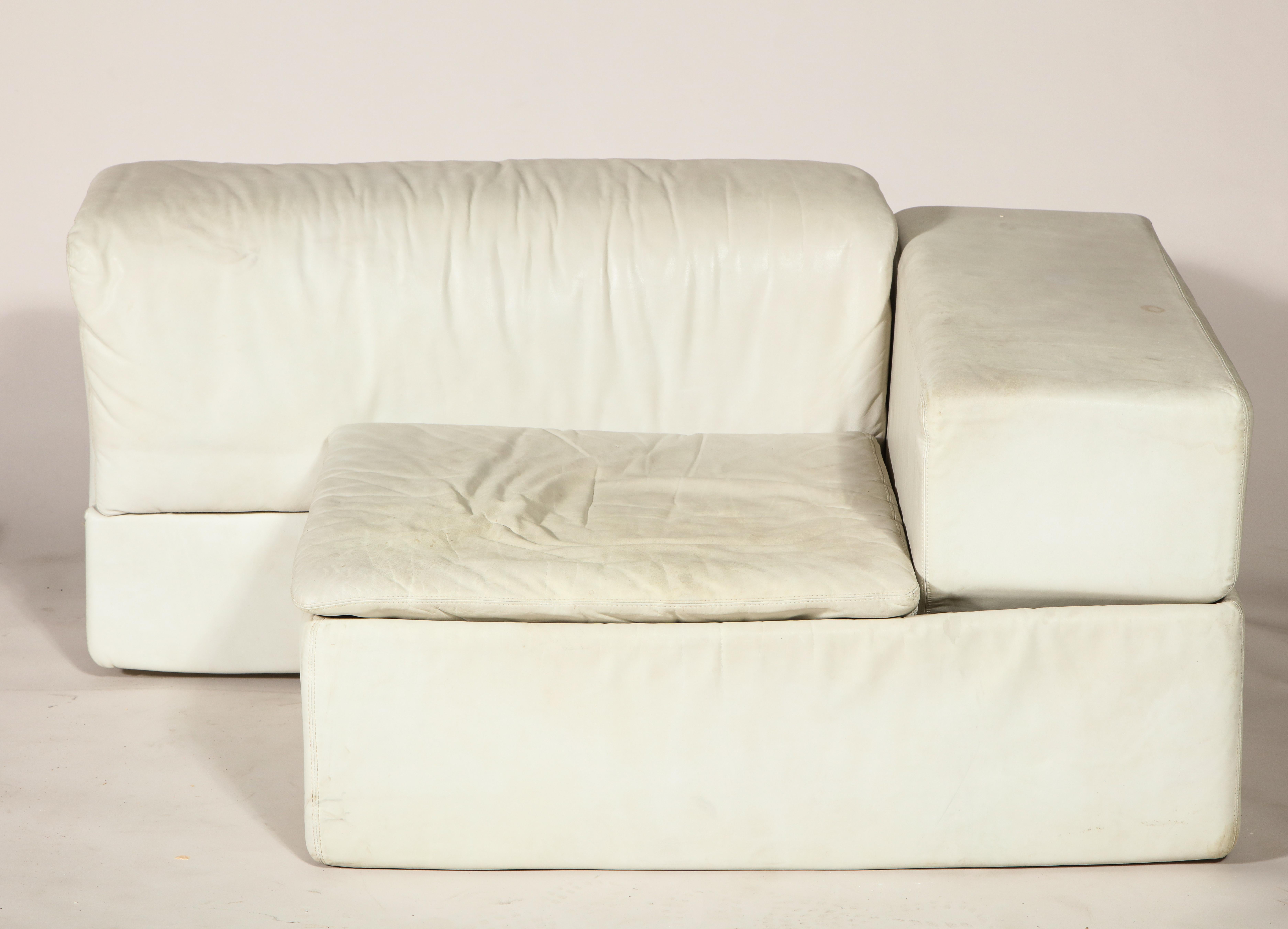 Italian Sormani, Claudio Salocchi Palone White Leather Sectional Sofa, Italy, 1970s