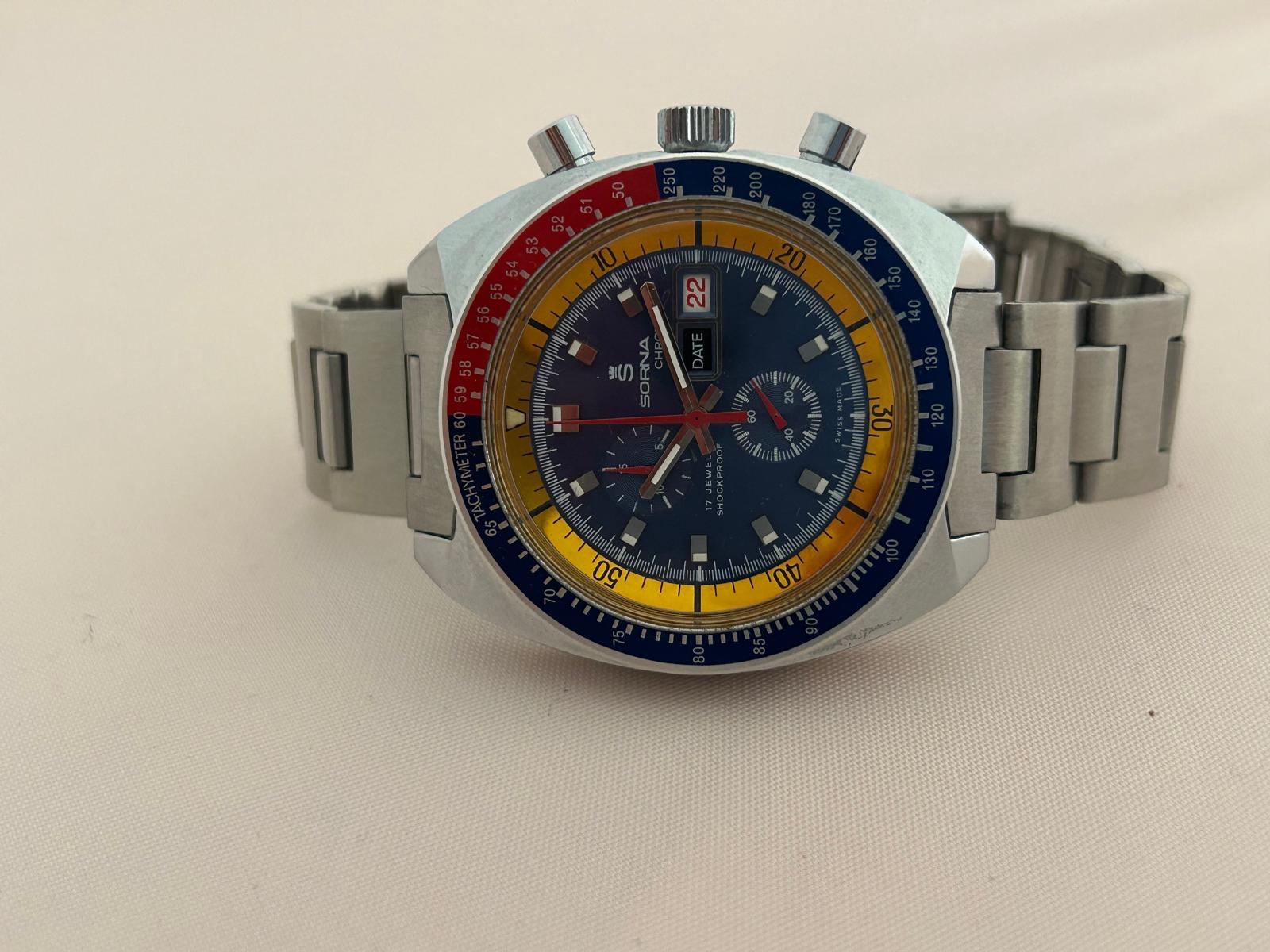 Sorna (Swiss) Chrono AKA la «orna Pogue, 17 Jewel Manual Wound, c1975. en vente 2