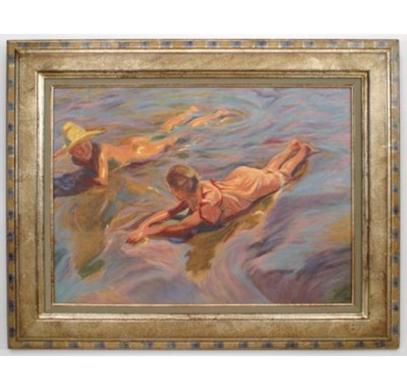 Mid-Century Modern Sorolla Painting of Children at the Beach For Sale