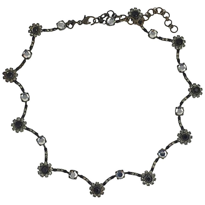 Sorrelli Black and White Rhinestone Floral Flower Garland Necklace For Sale