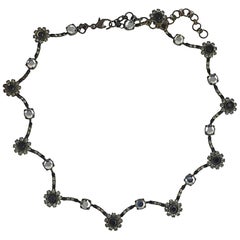 Vintage Sorrelli Black and White Rhinestone Floral Flower Garland Necklace