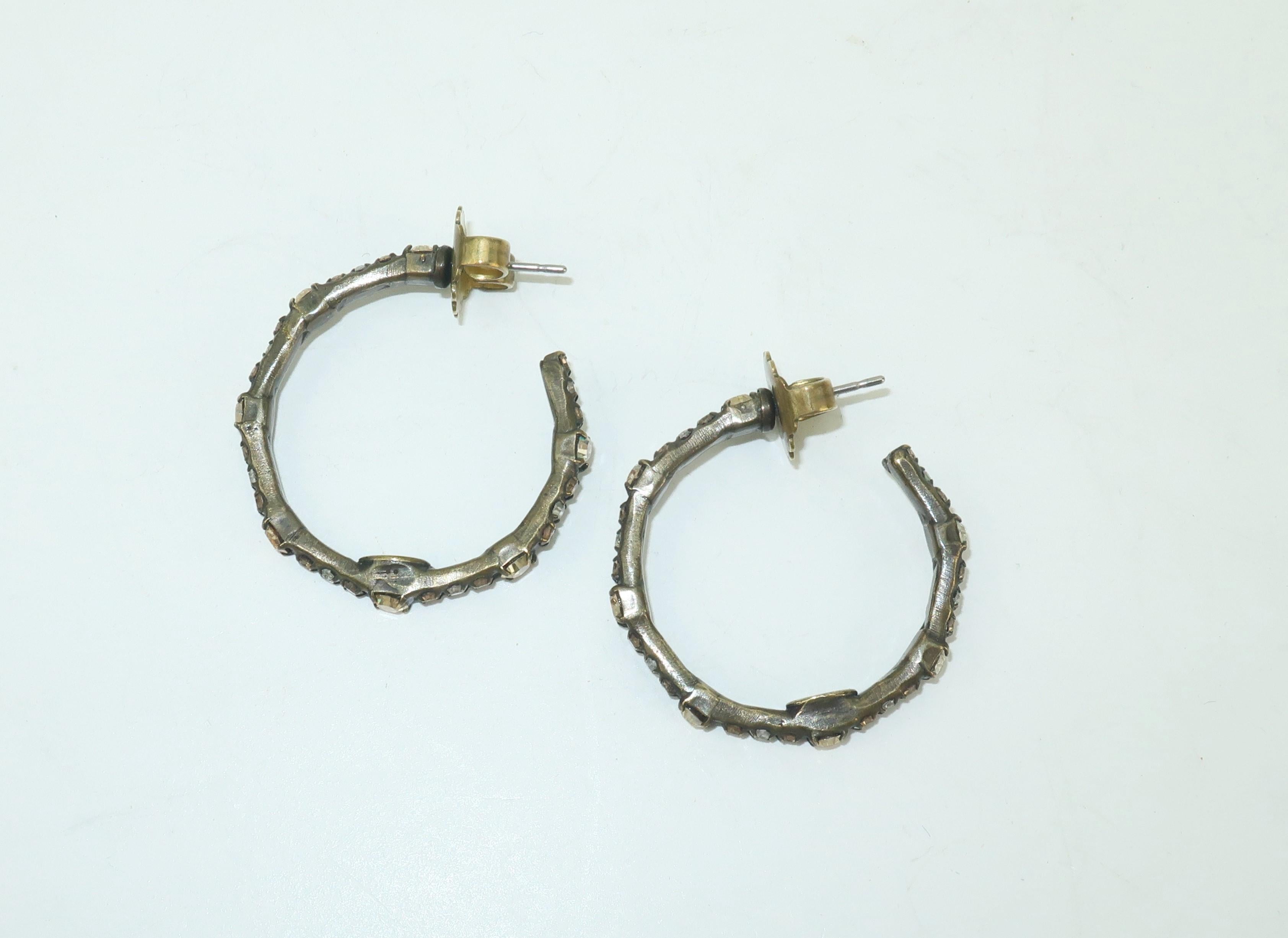 Sorrelli Brass & Rhinestone Hoop Earrings 1