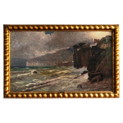 Seaside Marine Oil Canvas Painting Sorrento Italy, Jeno Karpathy, Hungarian 1924