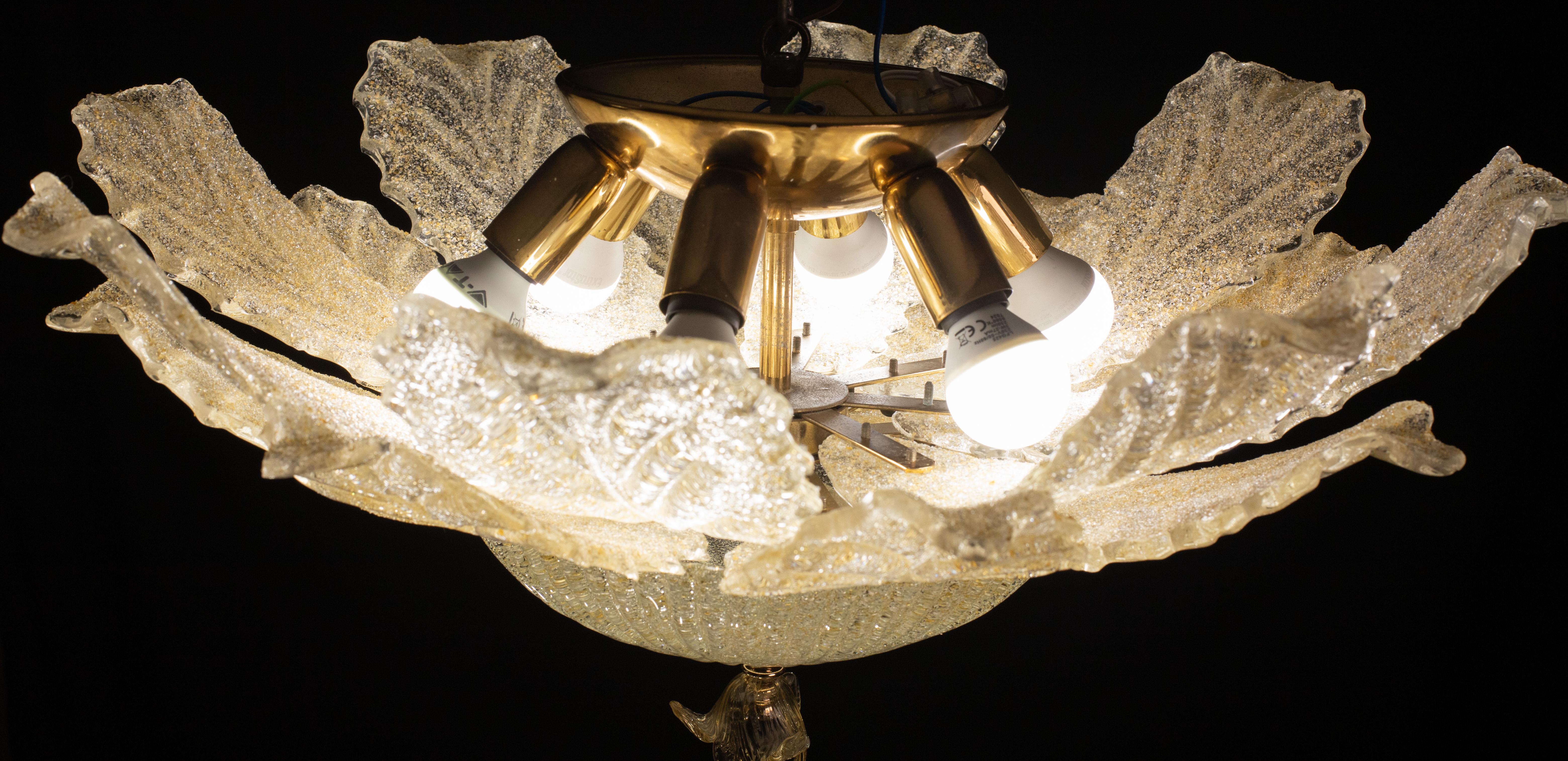 Sorrento, Luxury Murano Glass Gold\Orange Ceiling Light or Flush Mount, 1970s In Good Condition In Roma, IT