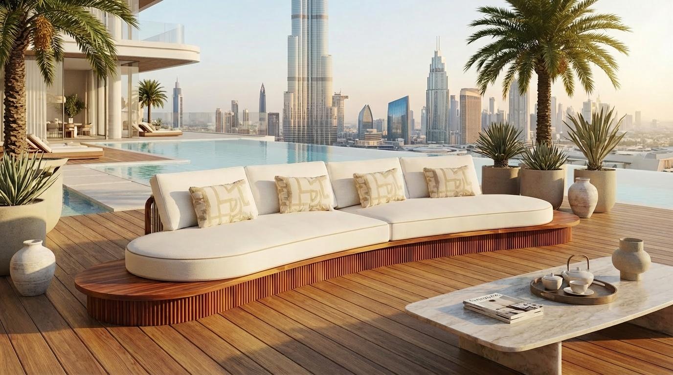 Canapé d'extérieur Sorrento en Wood Wood Iroko avec base nervurée et détails en Corde en vente 2