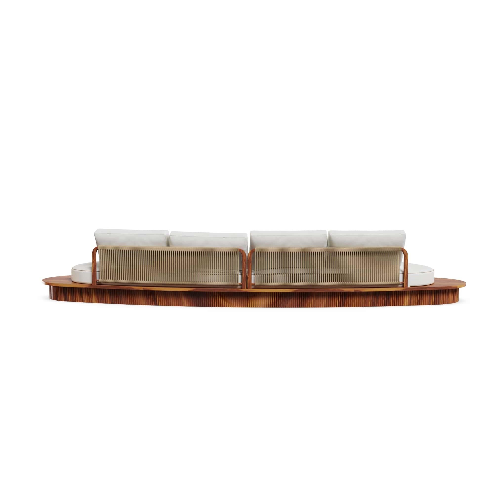 Sofá de exterior Sorrento de madera de iroko con base acanalada y detalle de cuerda Hecho a mano en venta