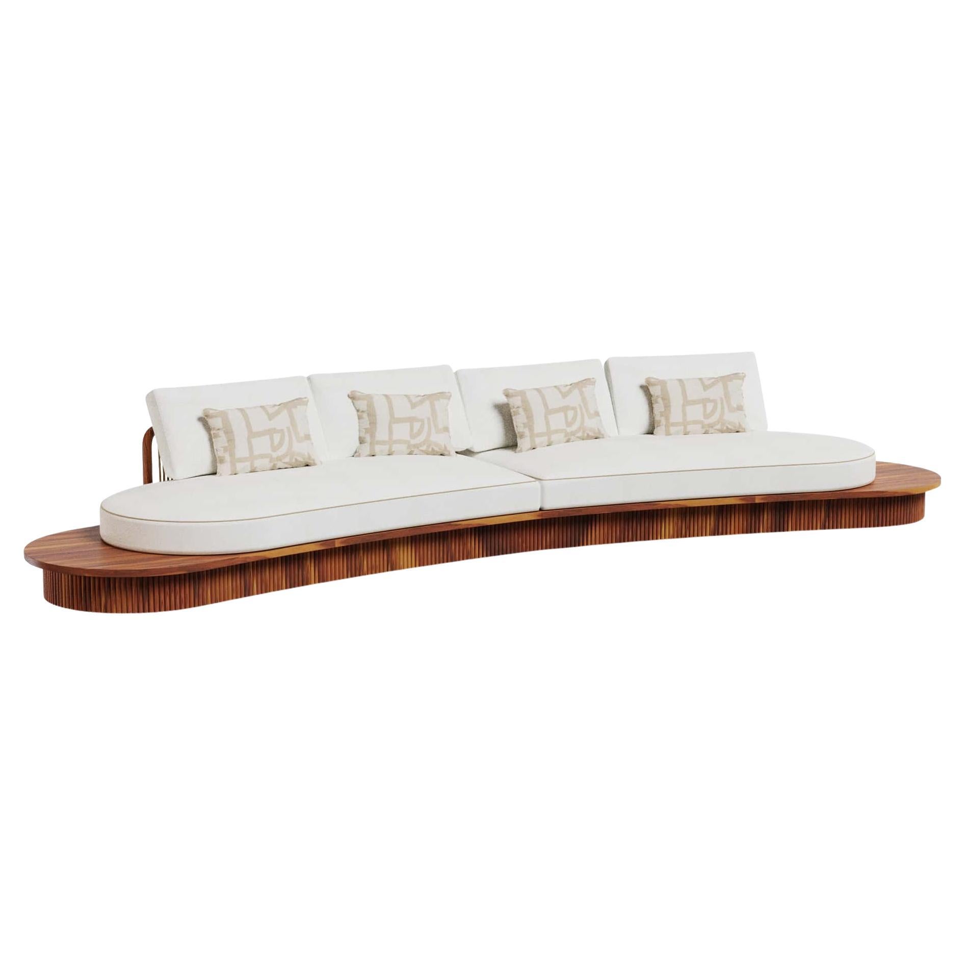 Sorrento Outdoor Sofa in Iroko Wood with Ribbed Base and Cord Detail